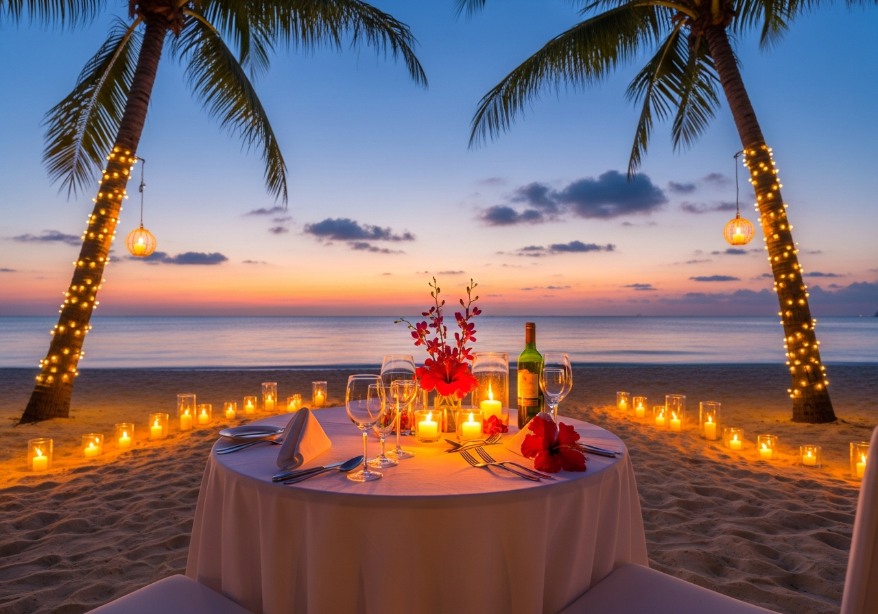 Cena romántica frente al mar en Koh Samui