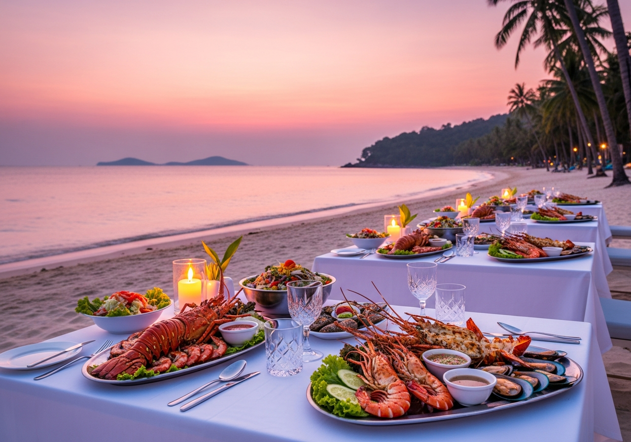 Cena de mariscos junto a la playa