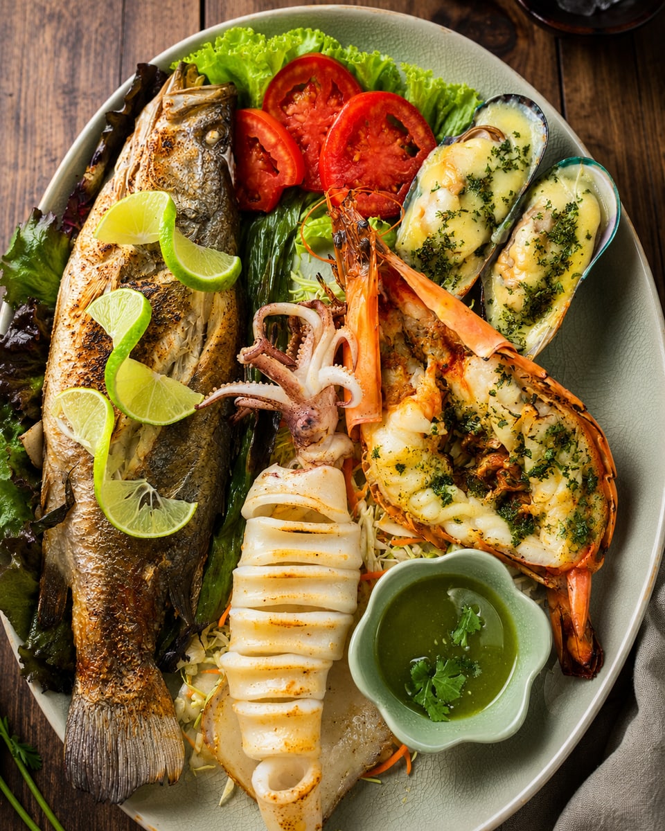 Piatto di frutti di mare del menu servito al The Blue Spice, Choeng Mon Beach, Koh Samui